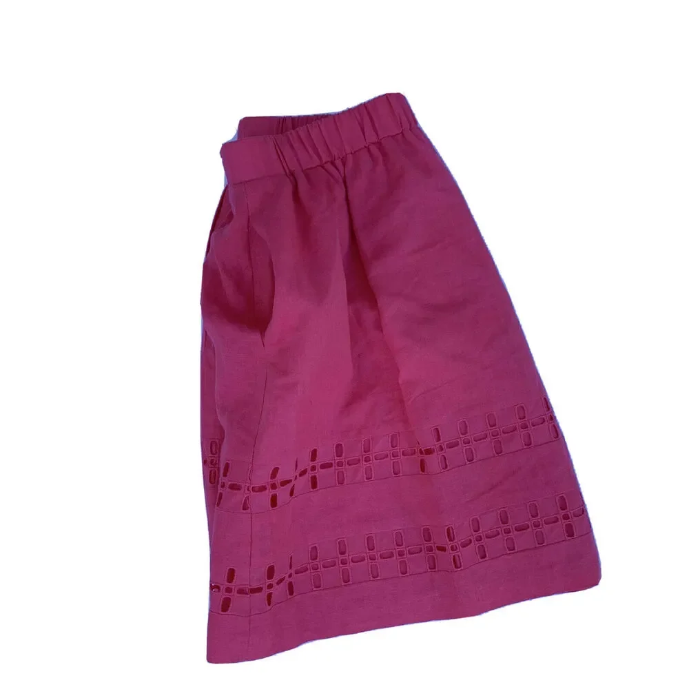 Crown & Ivy women coral reef Cut Out Eyelet Linen Elastic Waist Mini Skirt Sz 6 - Picture 6 of 8